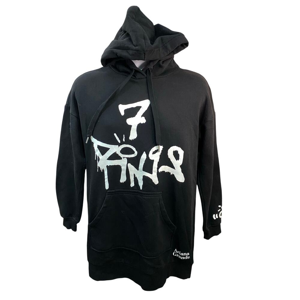 ARIANA GRANDE HOODIE SIZE XS BLACK 7 RINGS Black Sweatshirt Woman’s Oversized